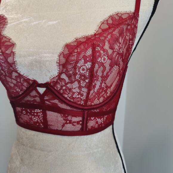 Victoria's Secret Sz 34C Very Sexy Unlined Demi Red Lace Bra Longline Corset - Picture 2 of 6